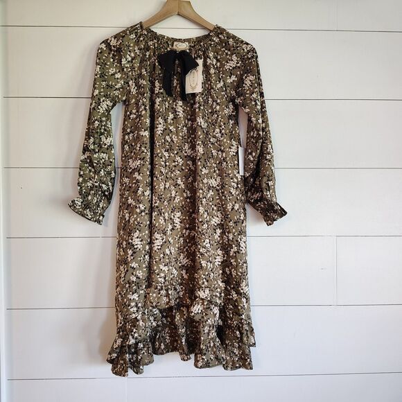 Joyfolie Mia Joy Georgie Nightgown Olive Floral Cottagecore Boho Bow NWT Size 10 - Picture 1 of 9